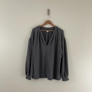 Aerie Charcoal Gray Pleated V Neck Oversized Sweatshirt Size Medium